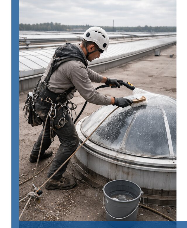 Мойка зенитных фонарей на кровле для промышленных объектов в Смоленске