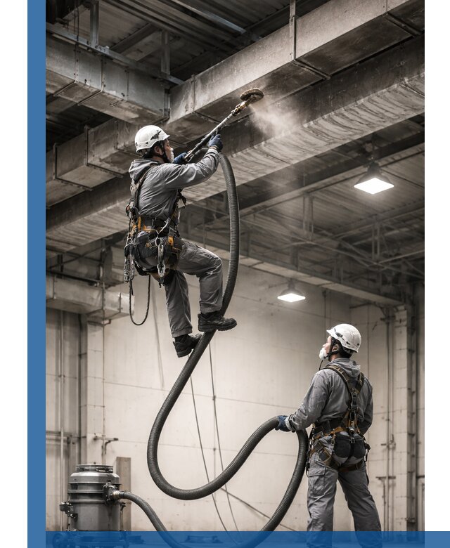 Обеспыливание потолочных конструкций в Смоленске промышленным альпинизмом