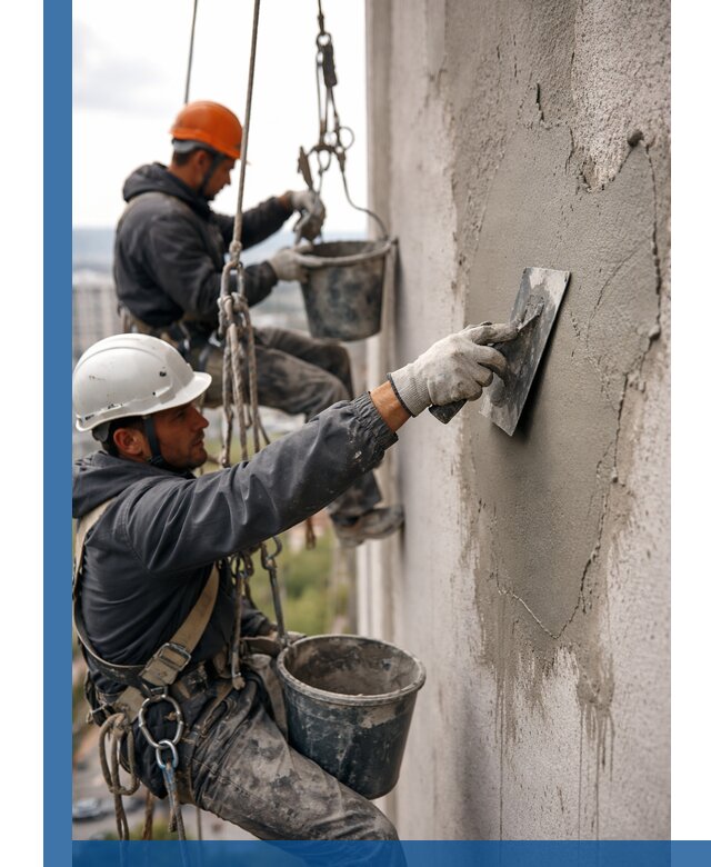 Штукатурка фасада на высоте в Смоленске профессиональные работы