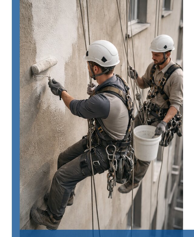 Грунтовка фасада на высоте в Смоленске промышленными альпинистами