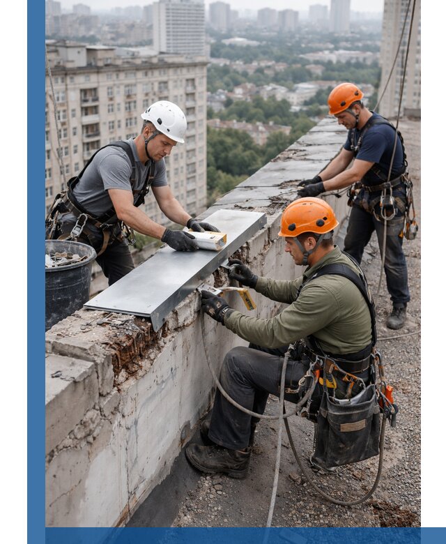 Ремонт парапета на кровле в Смоленске, высотные работы с гарантией