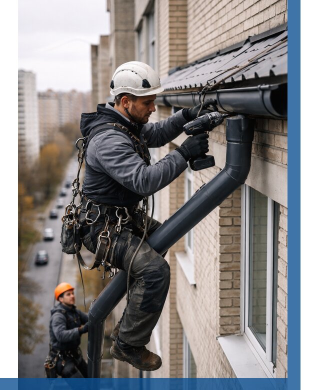 Монтаж водосточной системы на здании в Смоленске от 5128 р. | ВЫСОТНИК-Смл