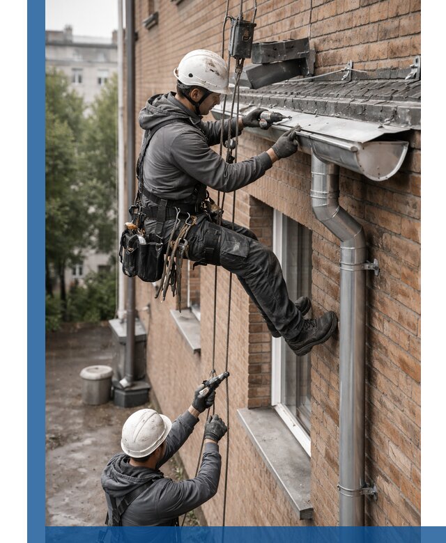 Монтаж водосточной системы на здании в Смоленске под ключ