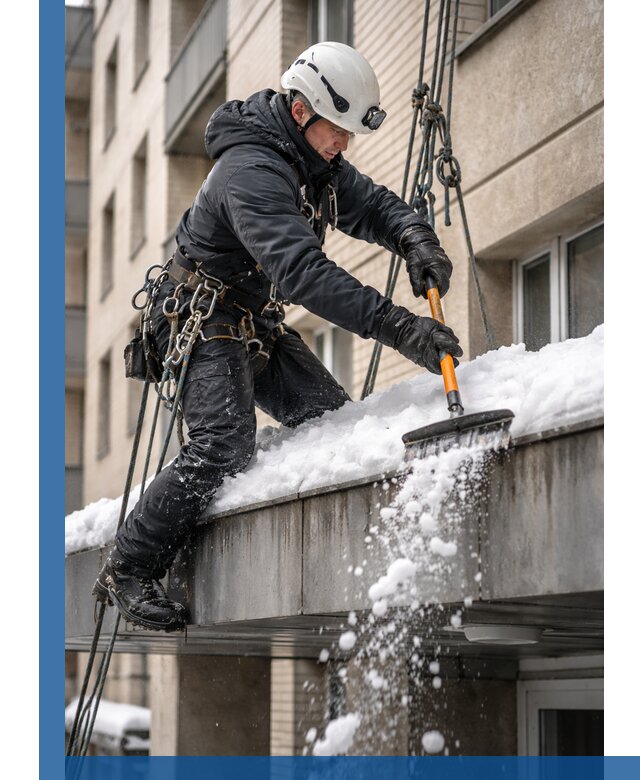 Очистка козырьков от снега в Смоленске круглогодично безопасно