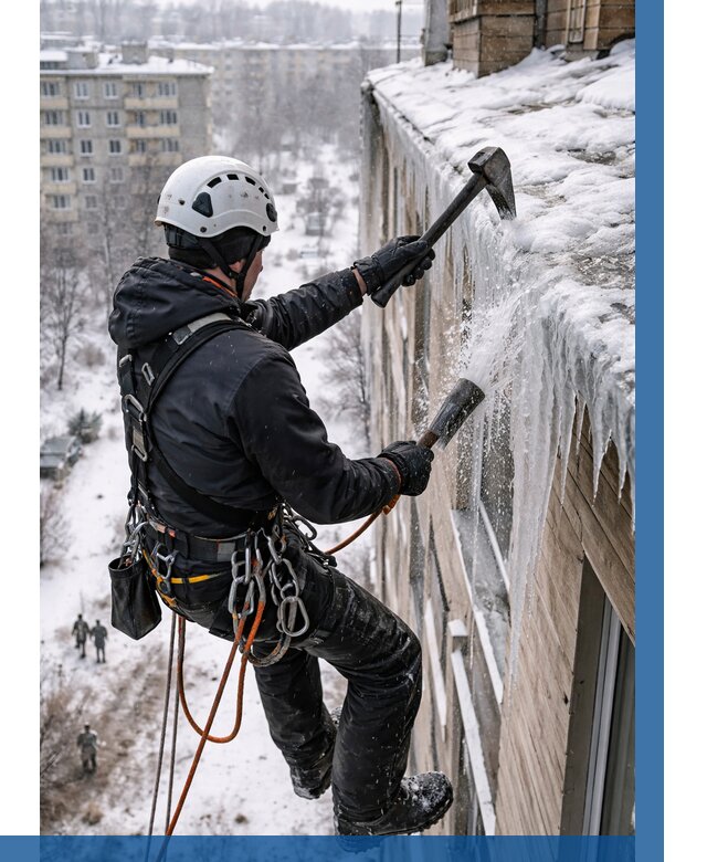 Сбивание сосулек с крыши в Смоленске по цене от 4615 р. | ВЫСОТНИК-Смл