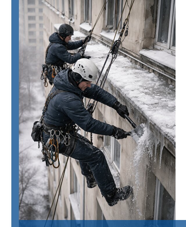 Удаление наледи и сосулек с карнизов в Смоленске профессионально