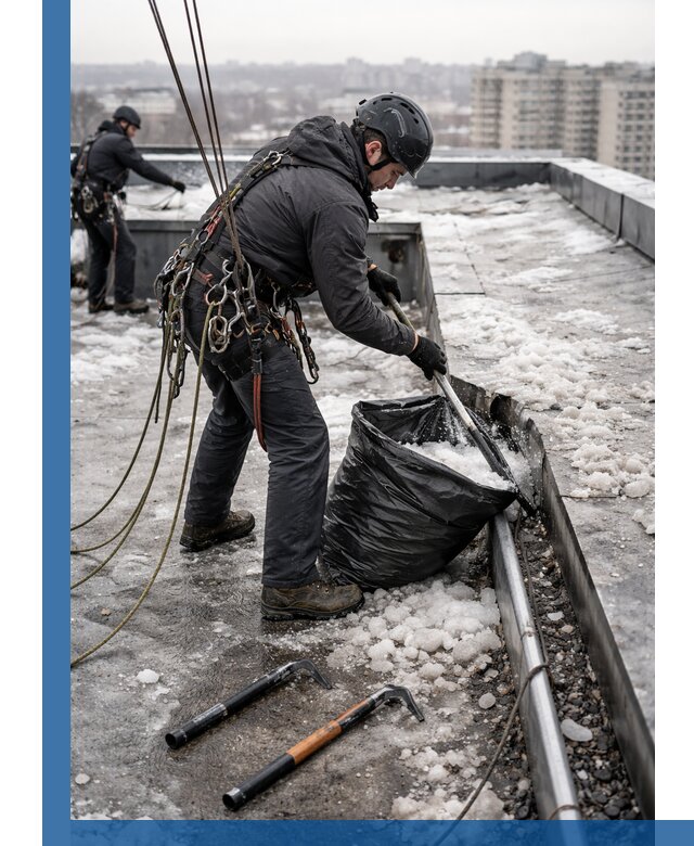 Аварийная очистка кровли в Смоленске от промальпинистов