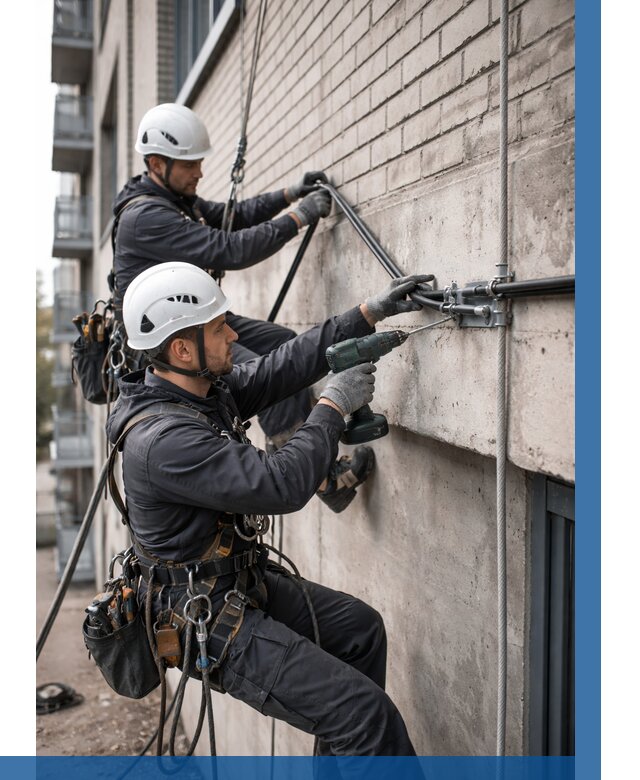 Крепление кабеля на фасаде в Смоленске от 359 р. | ВЫСОТНИК-Смл