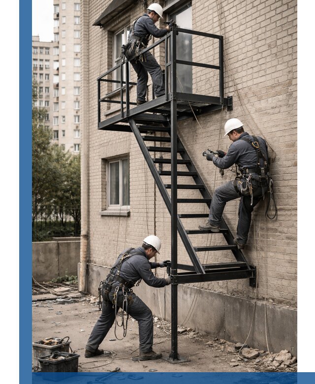 Монтаж пожарной лестницы в Смоленске, установка и крепление