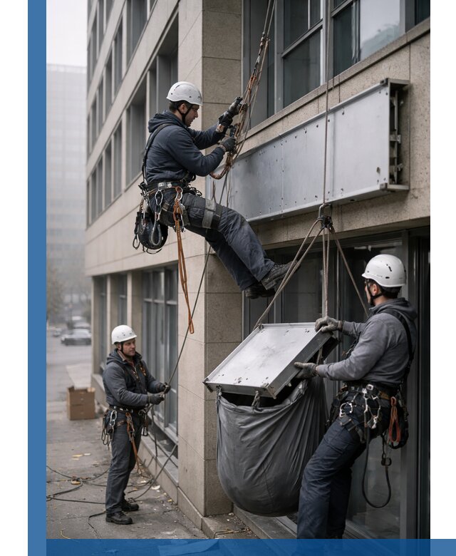 Демонтаж рекламной вывески с высотными работами в Смоленске