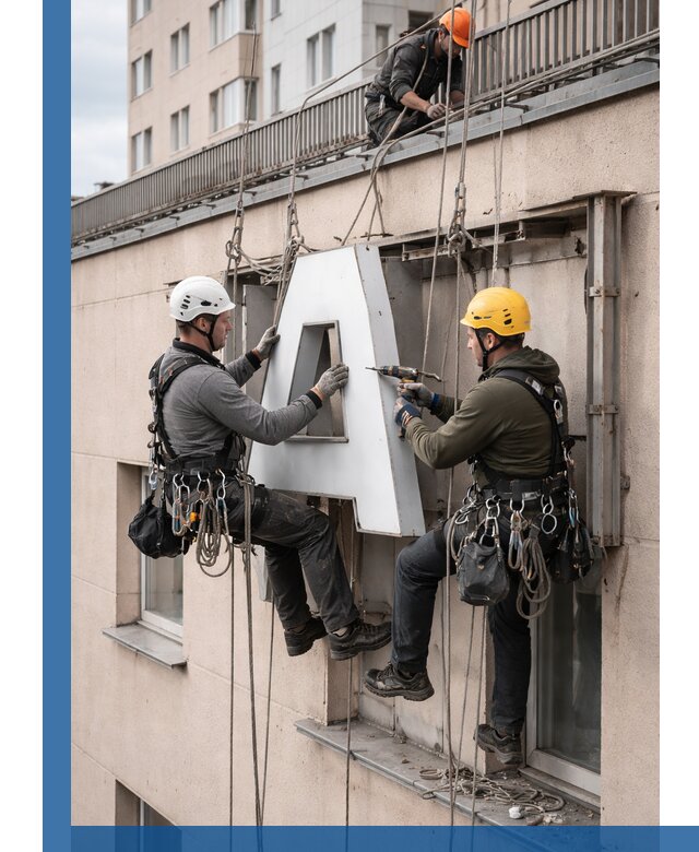 Ремонт и восстановление наружных вывесок на высоте в Смоленске
