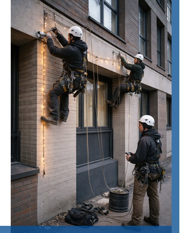 Монтаж гирлянд на фасаде в Смоленске от 3589 р. | ВЫСОТНИК-Смл