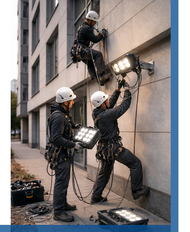Монтаж прожекторов на фасаде в Смоленске от 7691 р. | ВЫСОТНИК-Смл
