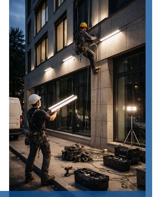 Монтаж архитектурной подсветки здания в Смоленске от 2564 р.|ВЫСОТНИК-Смл