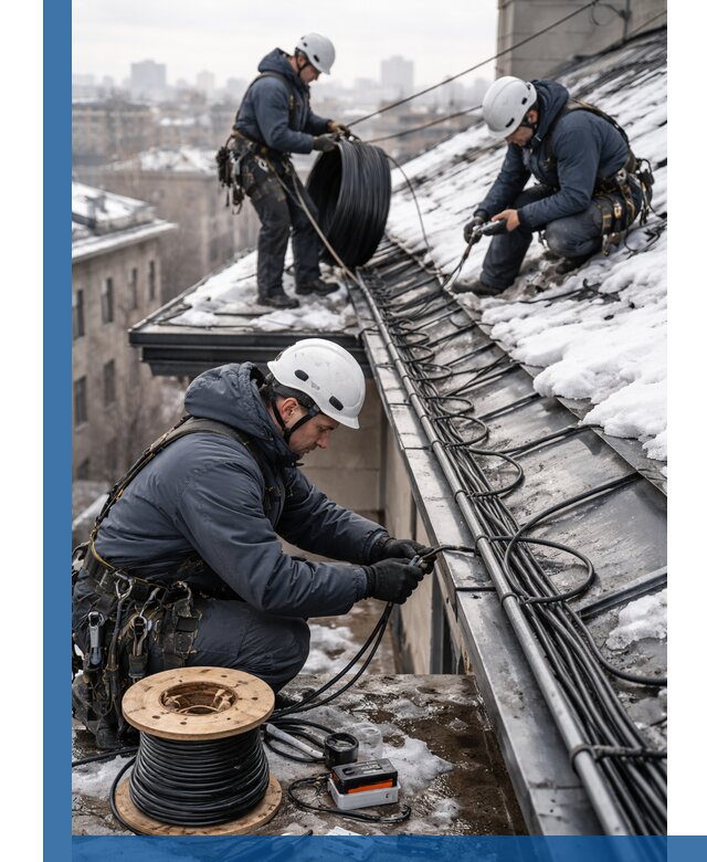 Монтаж греющего кабеля на кровле в Смоленске под ключ