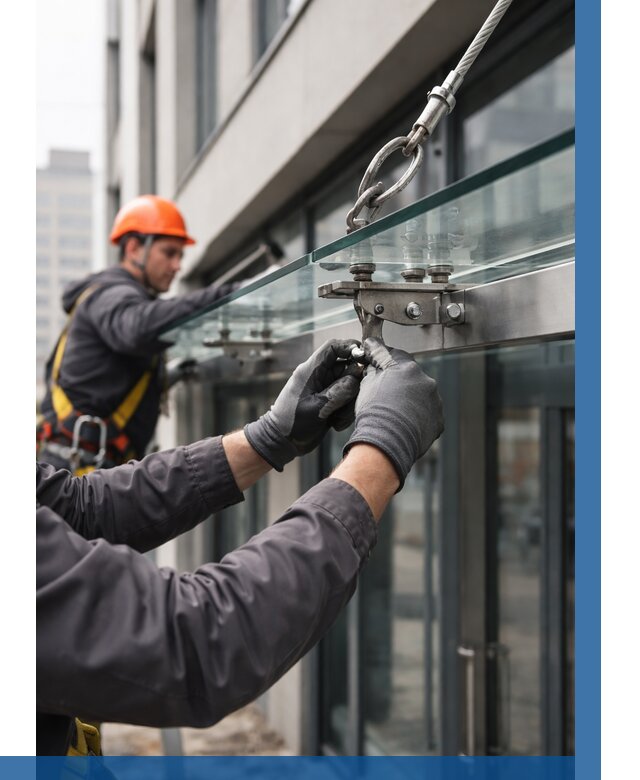 Монтаж стеклянных козырьков в Смоленске от 8717 р. | ВЫСОТНИК-Смл