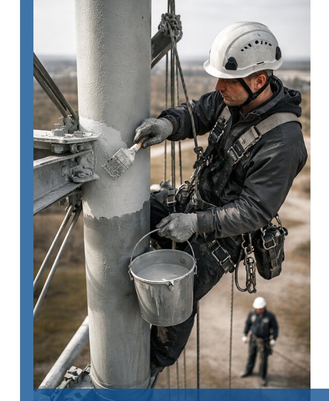 Покраска мачт связи в Смоленске промышленными альпинистами