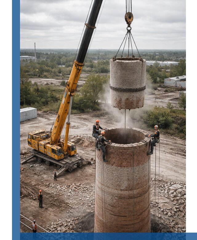 Демонтаж дымовой трубы в Смоленске с гарантиями безопасности